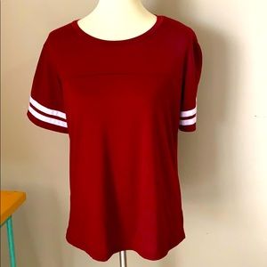 Baseball Style Tee‎ * Maroon * White Stripes Sleeve